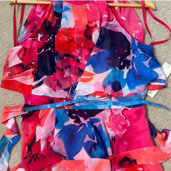 NWT Eliza J Occasion Maxi Dress Halter Top High Low Hem Watercolor Print Chiffon - Picture 10 of 15